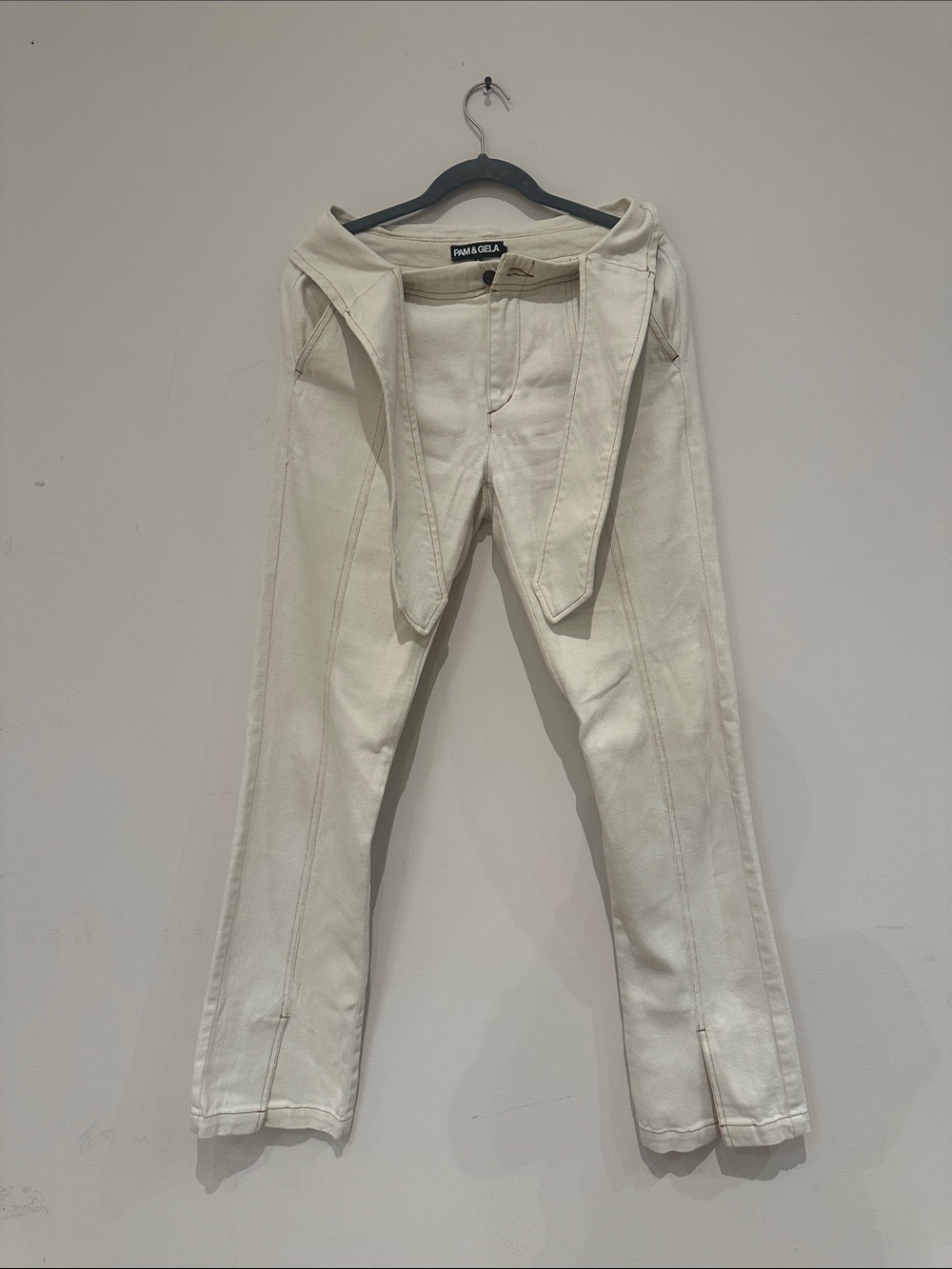 Pam & Gela Men's Cream Straight Jeans with Seam Detailing